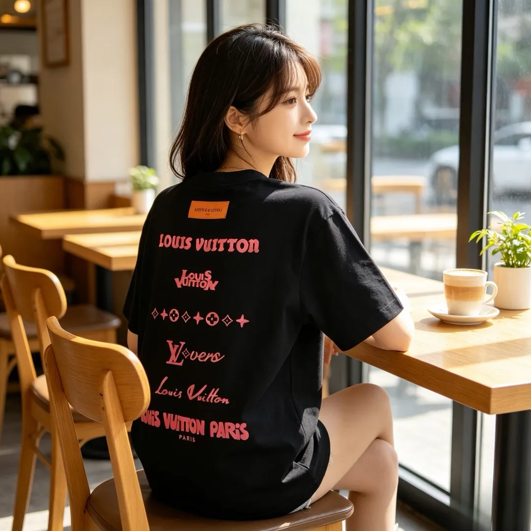 Louis Vuitton/Louis Vuitton multi-layer logo Pink letter short sleeves